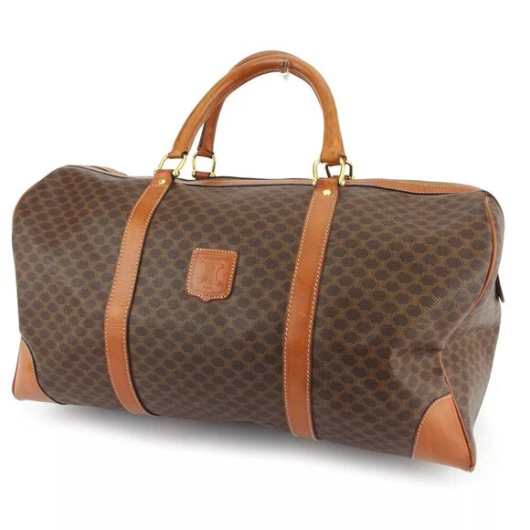 CELINE Boston bag macadam beige PVC ?~ leather Authentic used - Picture 1 of 9